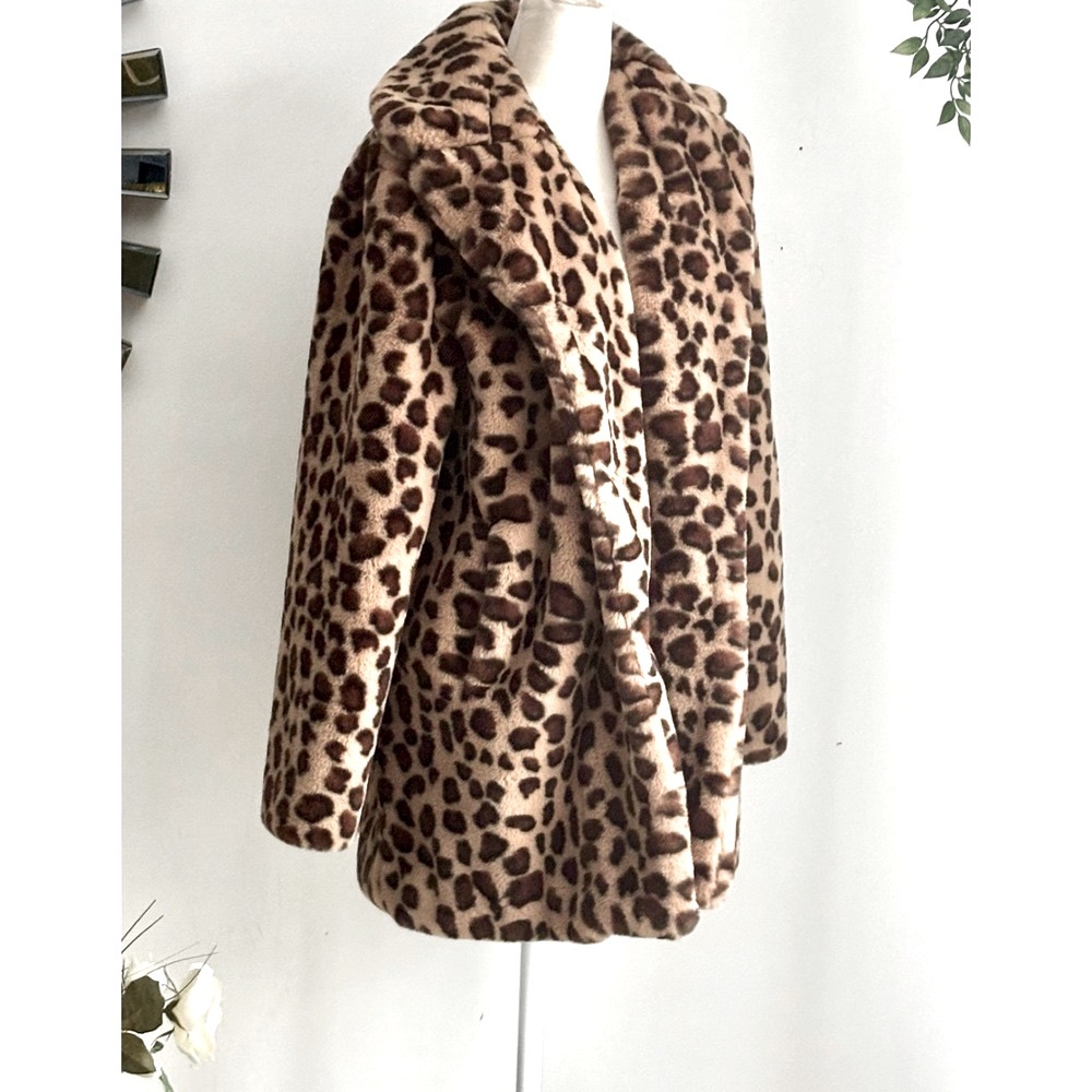 Christian Siriano NY Brown and Tan Cheetah Print Teddy Faux Fur-SMALL